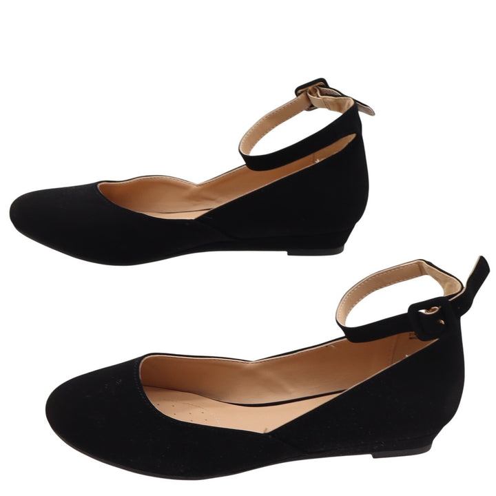 Dream Pairs Wedge Flats Womens 7.5 Revona Black Ankle Strap Pointed Toe Good