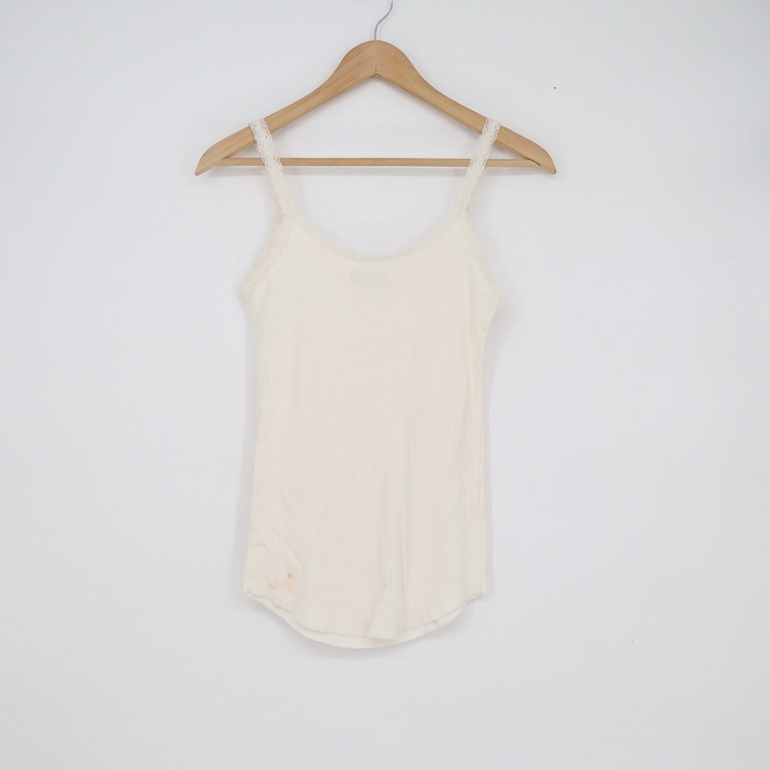 Abercrombie & Fitch Cream Lace Trim Ribbed Camisole Top Small Off-White V-Neck