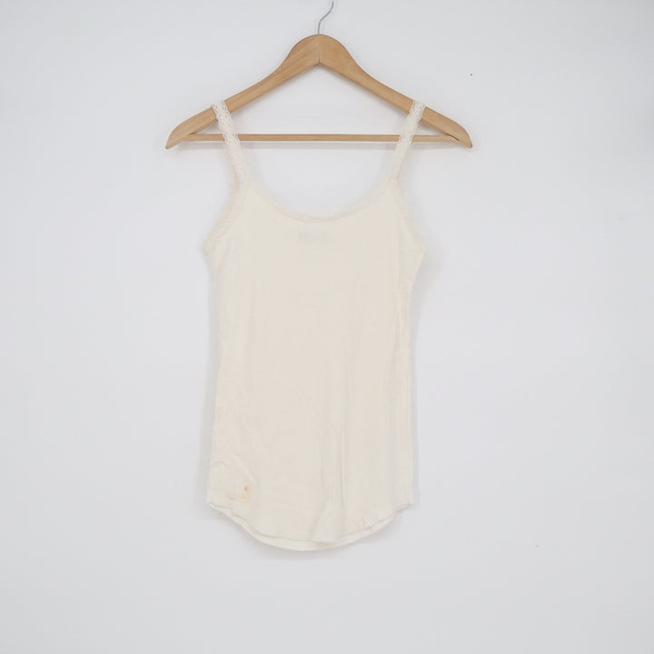 Abercrombie & Fitch Cream Lace Trim Ribbed Camisole Top Small Off-White V-Neck