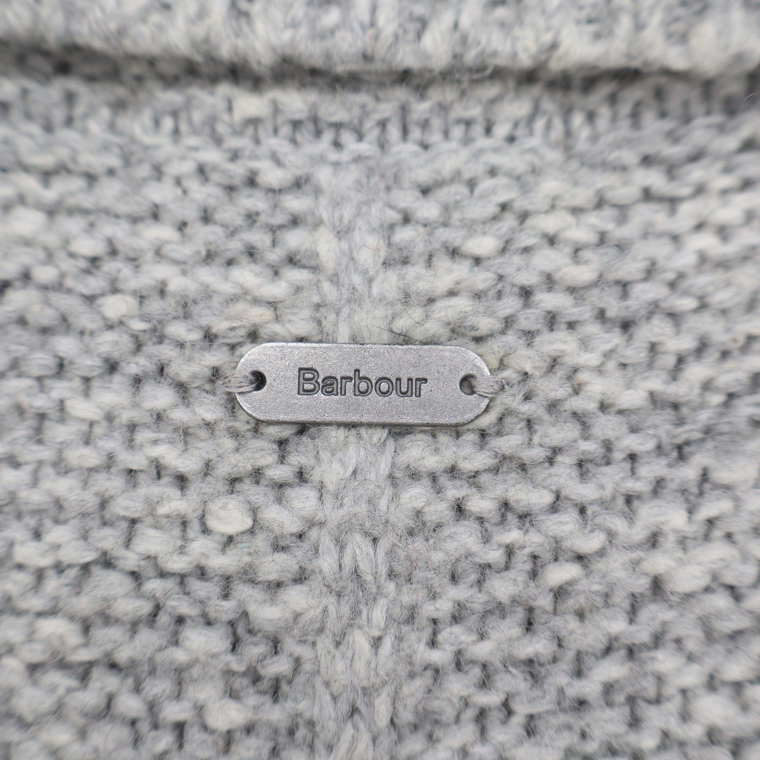 Barbour Malvern Roll Collar Grey Marl Textured Knit Sweater Pockets