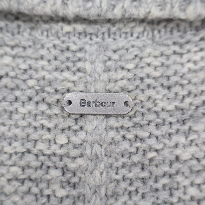 Barbour Malvern Roll Collar Grey Marl Textured Knit Sweater Pockets
