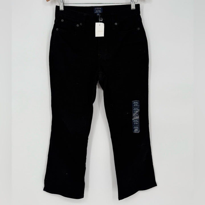 J.Crew Petite High-Rise Black Flare Crop Jean In All-Day Stretch Size P27
