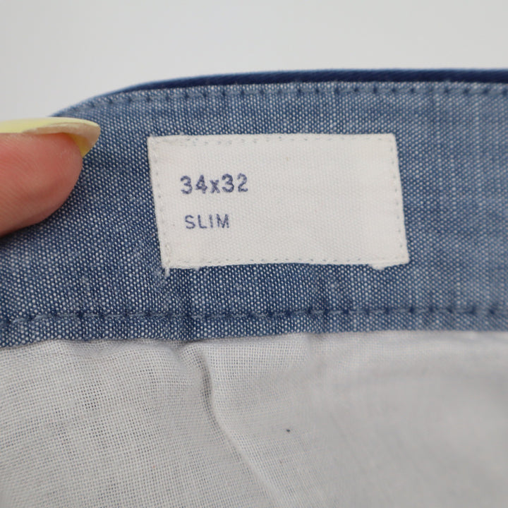 Gap Mens Slim Fit Chino Pants Navy Blue Stretch Cotton Trousers 34x32