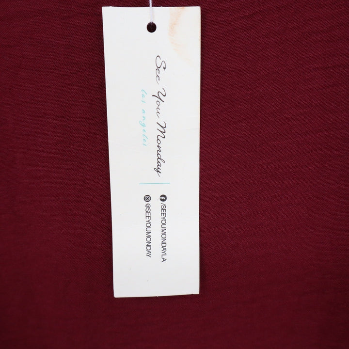 See You Monday Burgundy Midi Slip Dress Spaghetti Strap V-Neck Large NEW