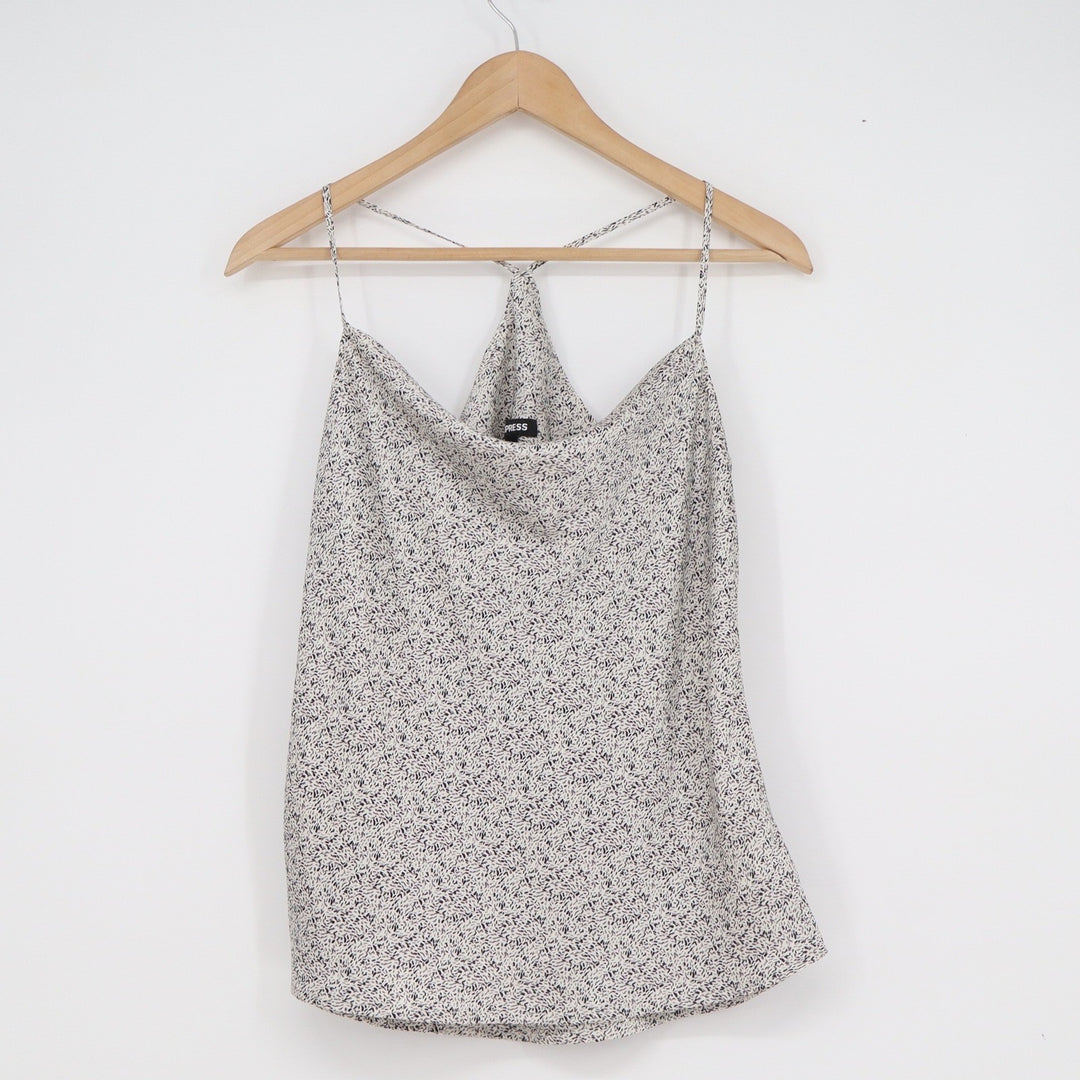 Express Womens Small Black White Abstract Print Cowl Neck T-Back Camisole Top