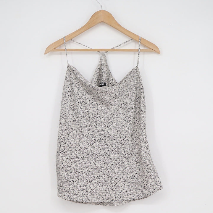 Express Womens Small Black White Abstract Print Cowl Neck T-Back Camisole Top