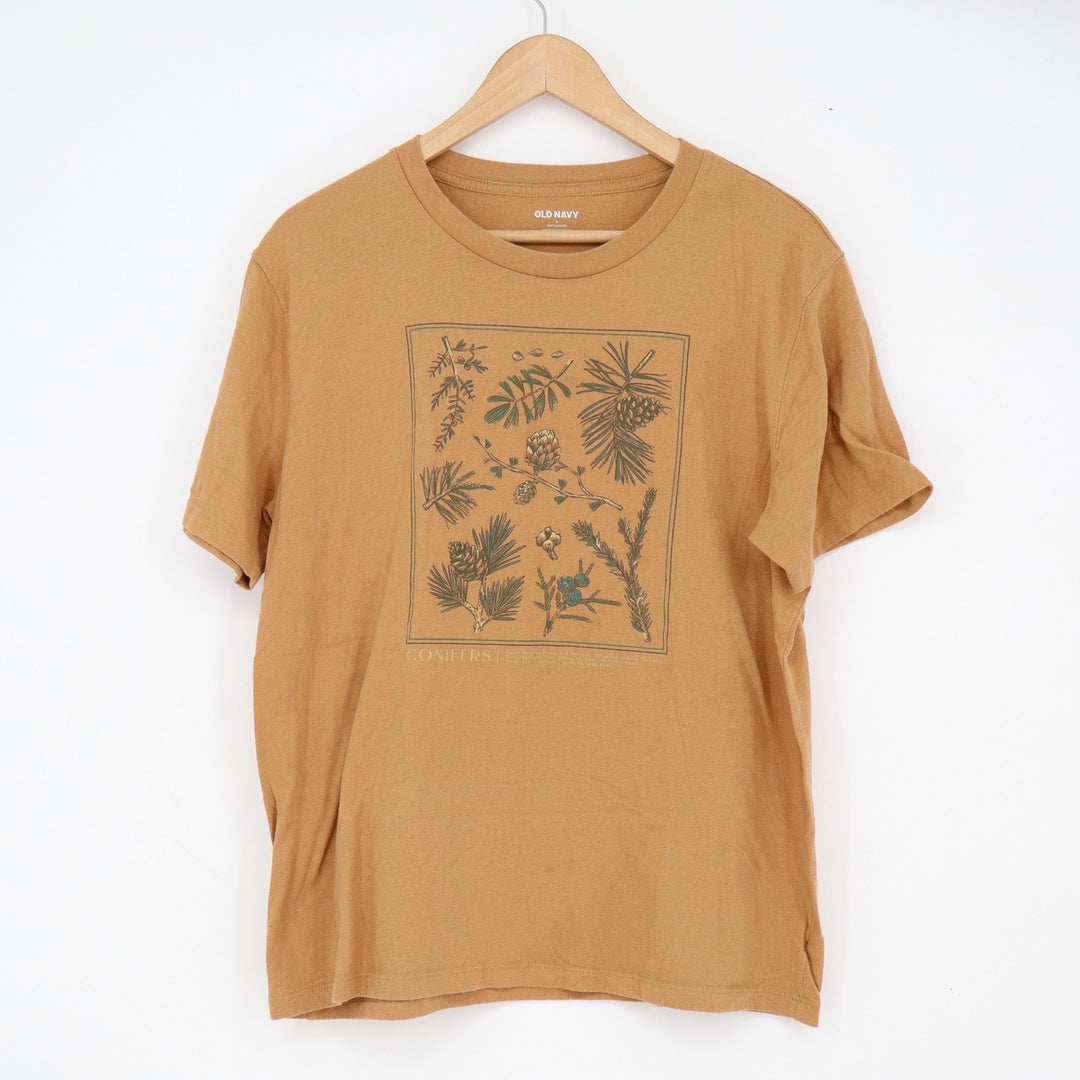 Old Navy T-Shirt Mens L Soft-Washed Conifers Graphic Mustard Tan Nature