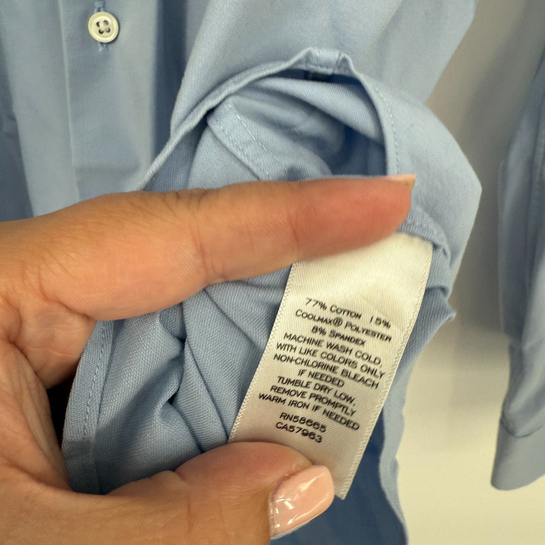 Nordstrom Tech Smart Dress Shirt Men 15.5 Blue Cotton Extra Trim Fit Barrel Cuff