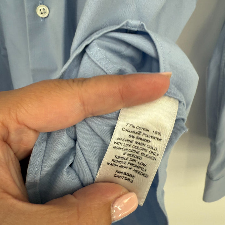 Nordstrom Tech Smart Dress Shirt Men 15.5 Blue Cotton Extra Trim Fit Barrel Cuff