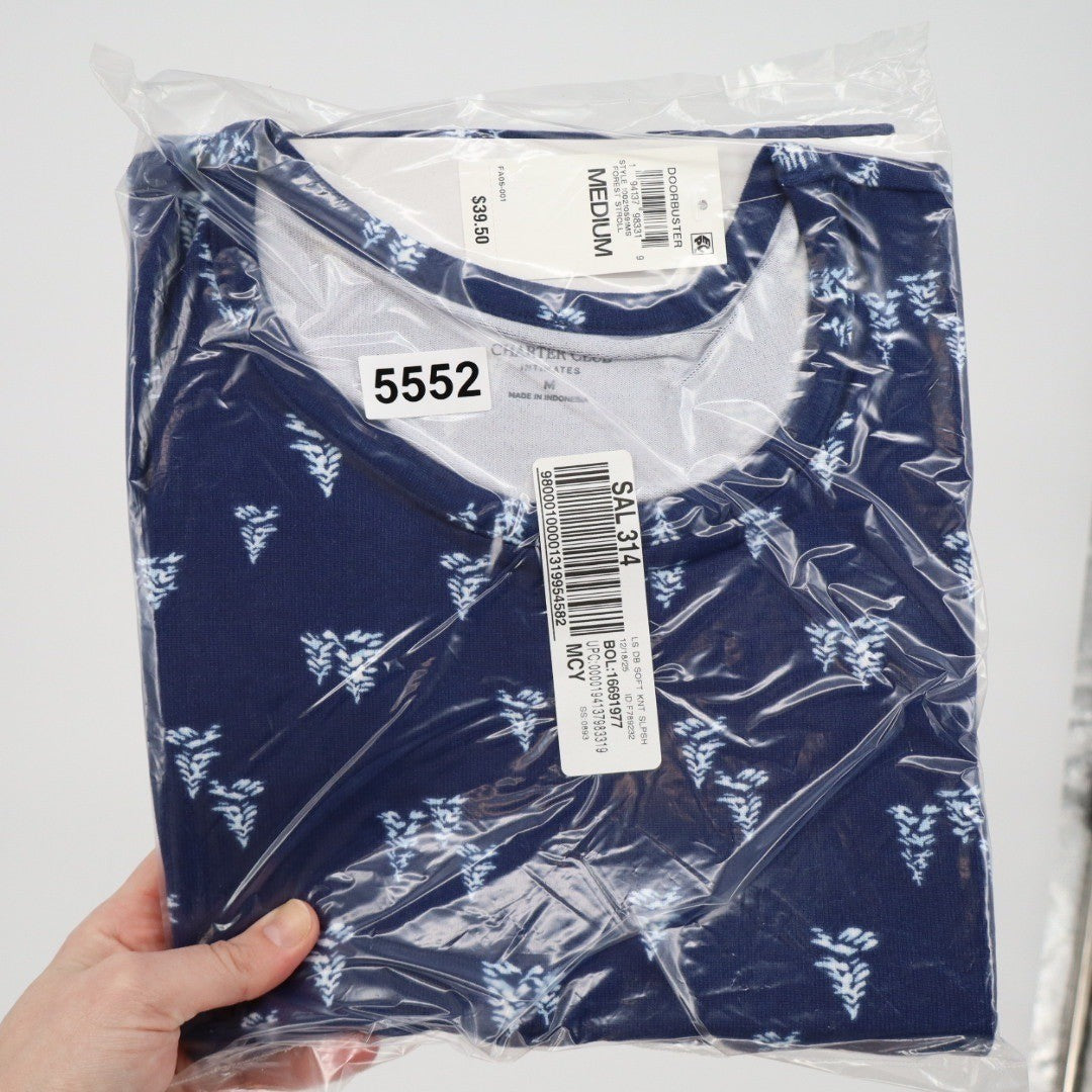 Charter Club Intimates Navy Forest Stroll Pine Tree Soft Knit Sleep Shirt Medium