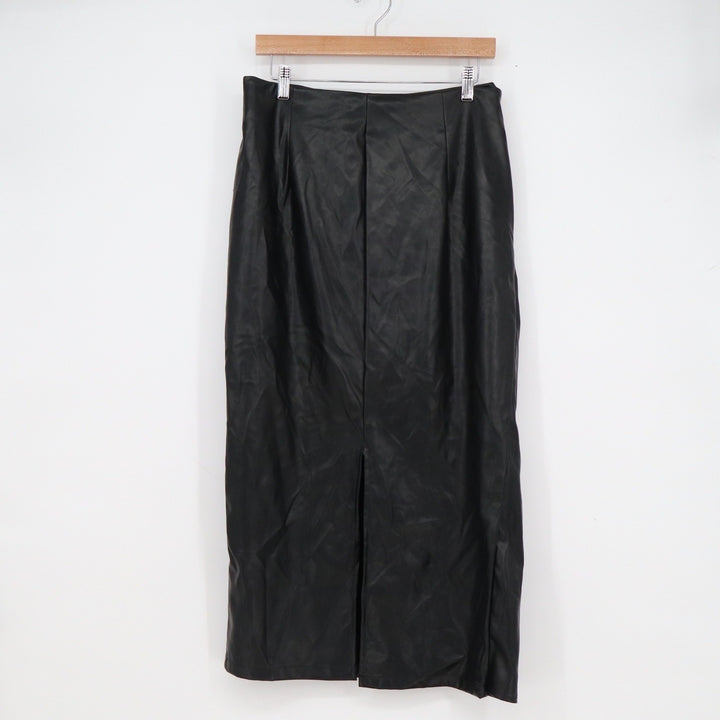 SHEIN Black Faux Leather Knot Front Midi Skirt XL High Waist Slit Pencil Skirt