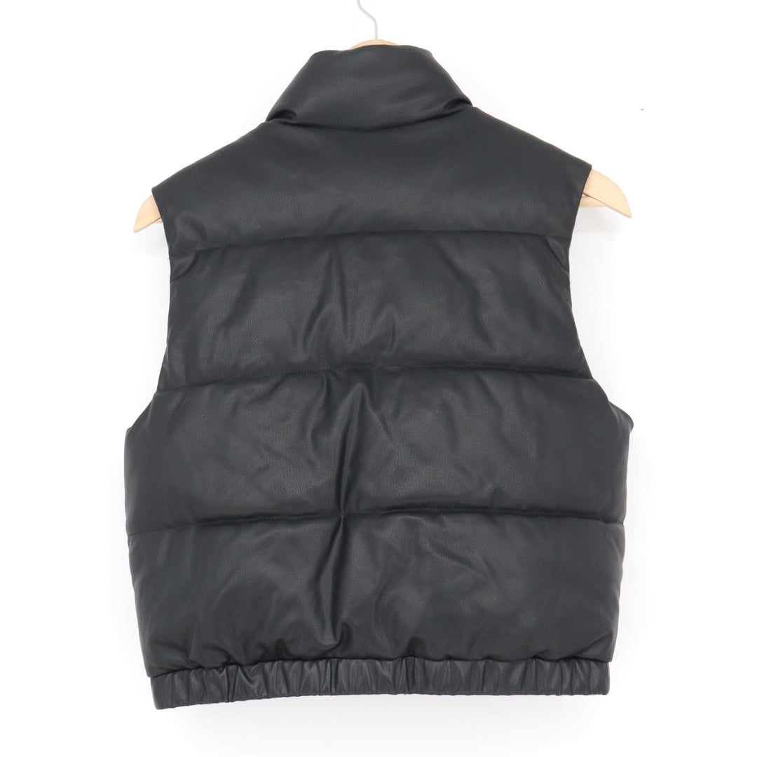 Full Tilt Womens Black Faux Leather Puffer Vest Quilted Zip Up Cropped Size M