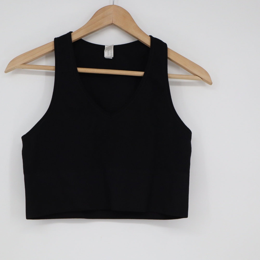 90 Degree by Reflex Rib Seamless Highline Tank Black XL V-Neck Crop Top Active