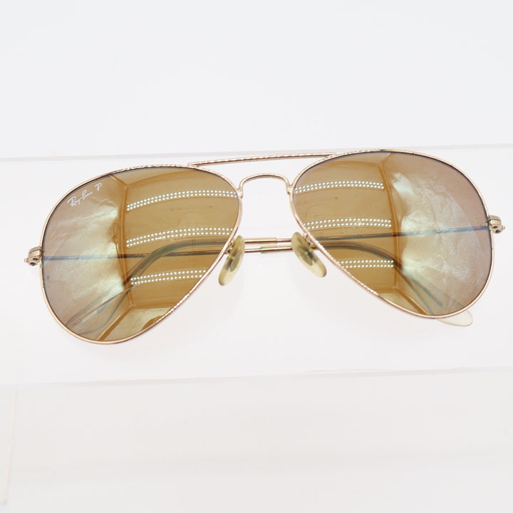 Ray-Ban Sunglasses Unisex OS Aviator RB3025 Gold Brown Polarized Good