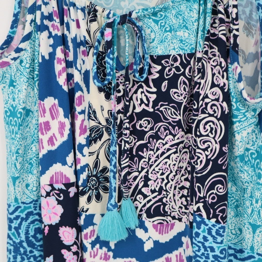 Linea Donatella Chemise Sleepwear Womens M Blue Printed Stretch Adjustable Strap