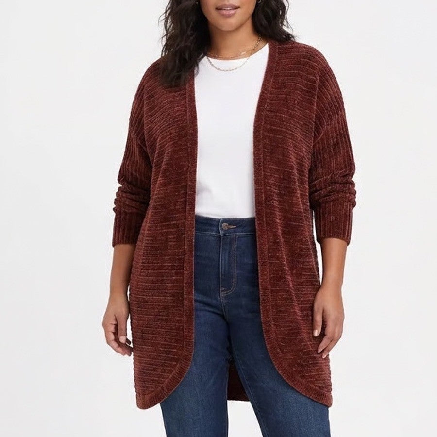 Torrid Rust Brown Chenille Ribbed Open Front Longline Cardigan Sweater Size 1