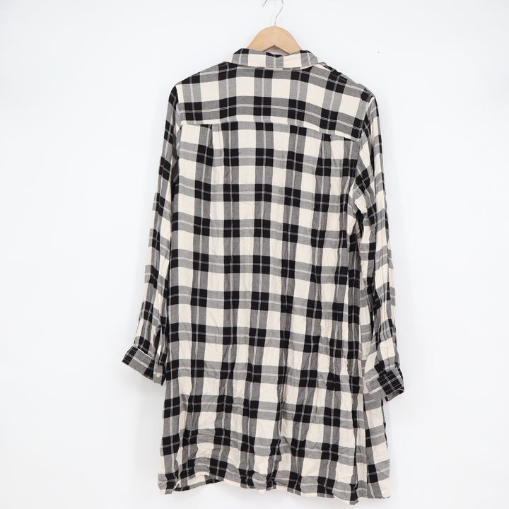 Old Navy Womens Black White Plaid Long Sleeve Rayon Tunic Shirt Dress Large L
