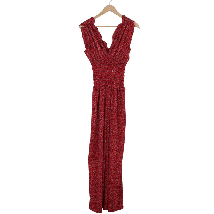 Max Studio Red Floral Smocked Waist Wide Leg Jumpsuit Sleeveless Small