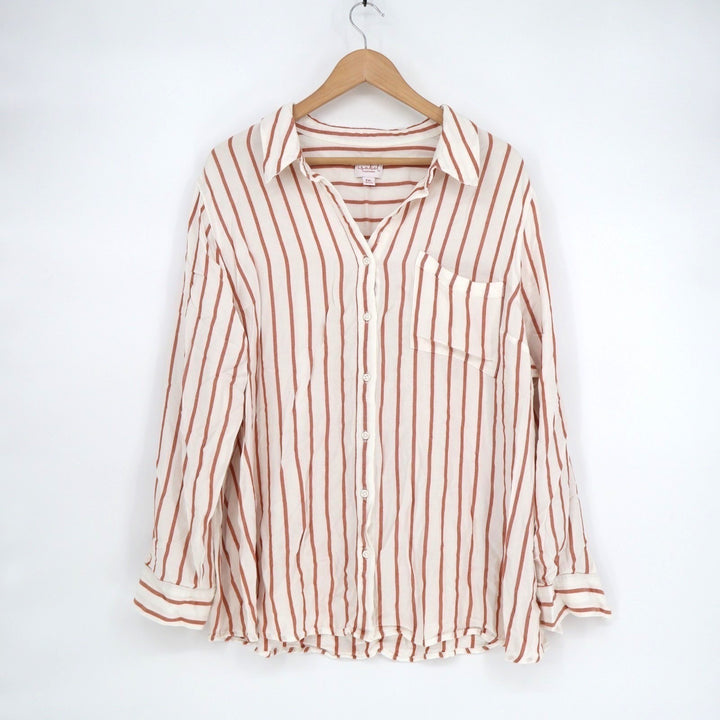 Isabel By Ingrid + Isabel Shirt Womens 2XL White Striped Long Sleeve Button Up