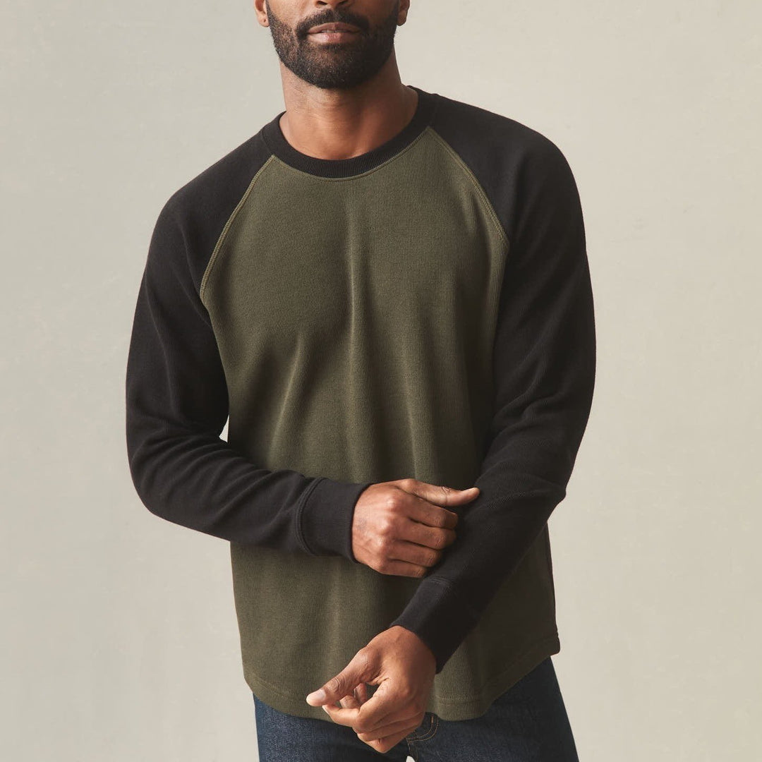 American Giant French Rib T-Shirt Mens L Deep Olive Black Cotton Raglan Sleeve