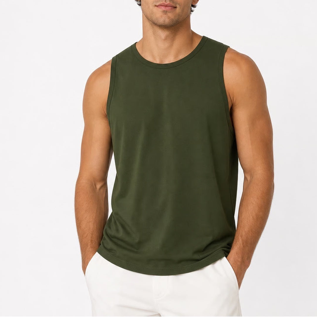Mens Olive Green Performance Athletic Tank Top Sleeveless Shirt Size L