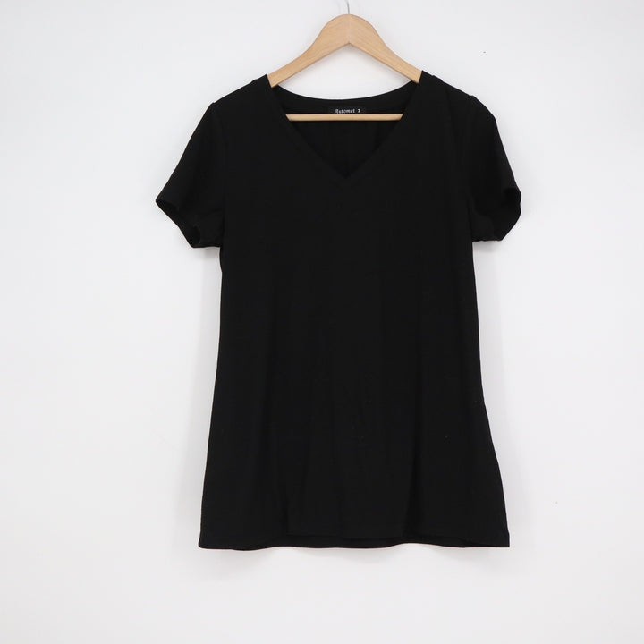 Automet Womens Black V-Neck Short Sleeve T-Shirt Size M Stretch Basic