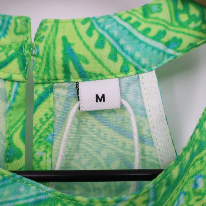 Midi Dress Womens Medium Green Blue Paisley Print Halter Neck Sleeveless