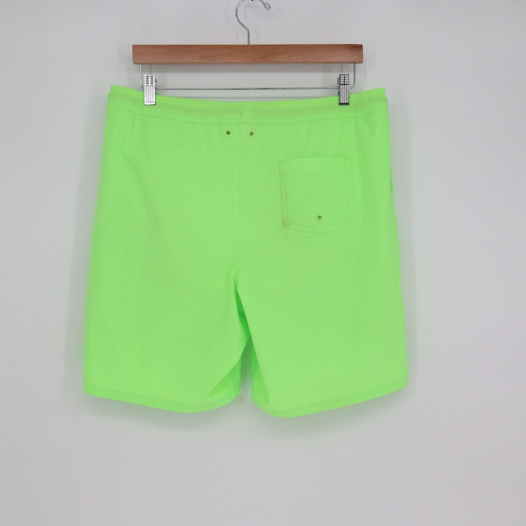 Lands' End Mens XXL Swim Trunks Neon Lime Green Board Shorts 8 Inch Inseam