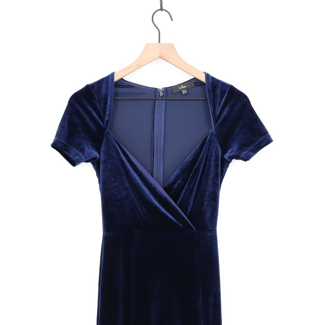 Lulus Eternal Elegance Navy Blue Velvet Short Sleeve Maxi Dress Size XS
