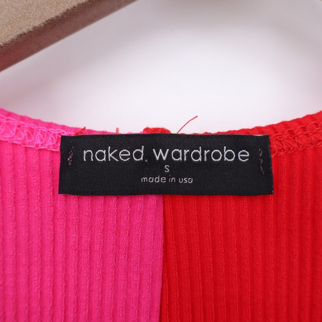 Naked Wardrobe Pink Red Colorblock Ribbed Midi Bodycon Dress Small