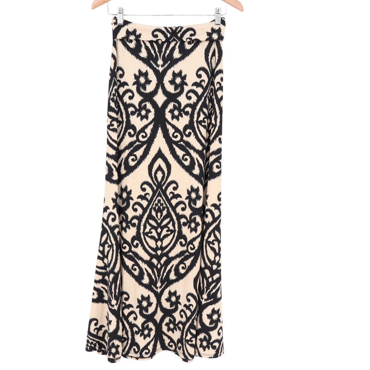 Cezanne Womens Black Tan Damask Ikat Print Jersey Maxi Skirt Size M