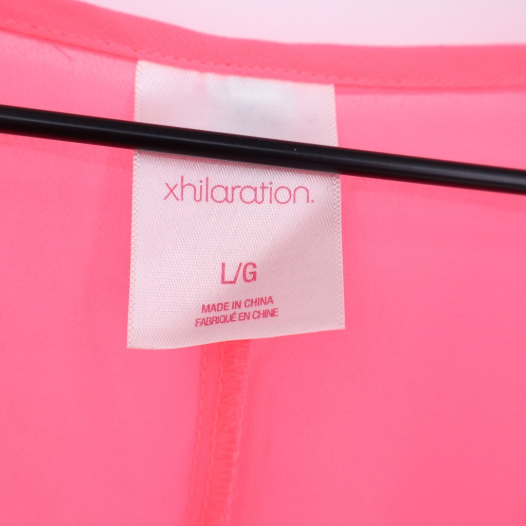Xhilaration Neon Pink Crochet Lace V-Neck Swim Cover Up Tunic Dress Large KLB
