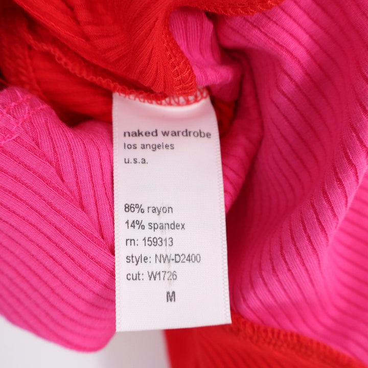Naked Wardrobe Pink Red Colorblock Ribbed Midi Dress Size M