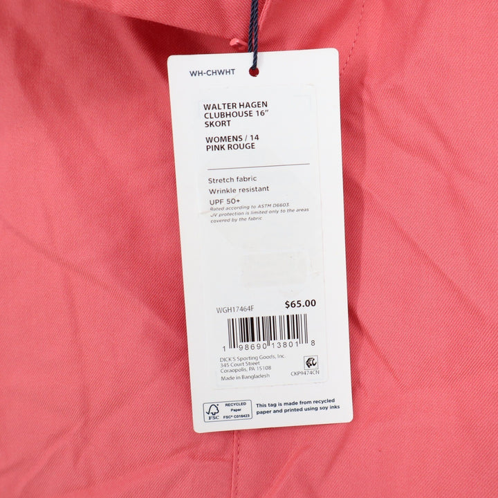 Walter Hagen Clubhouse Golf Skort Pink Rouge Womens 14 UPF 50+ NEW