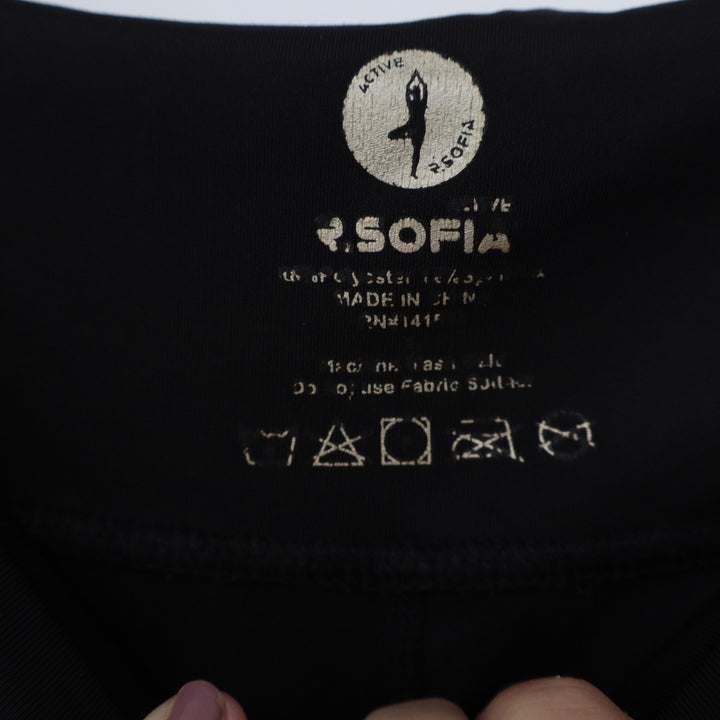 Sofia Active Womens Black High Waisted Side Pocket Athletic Leggings Size L