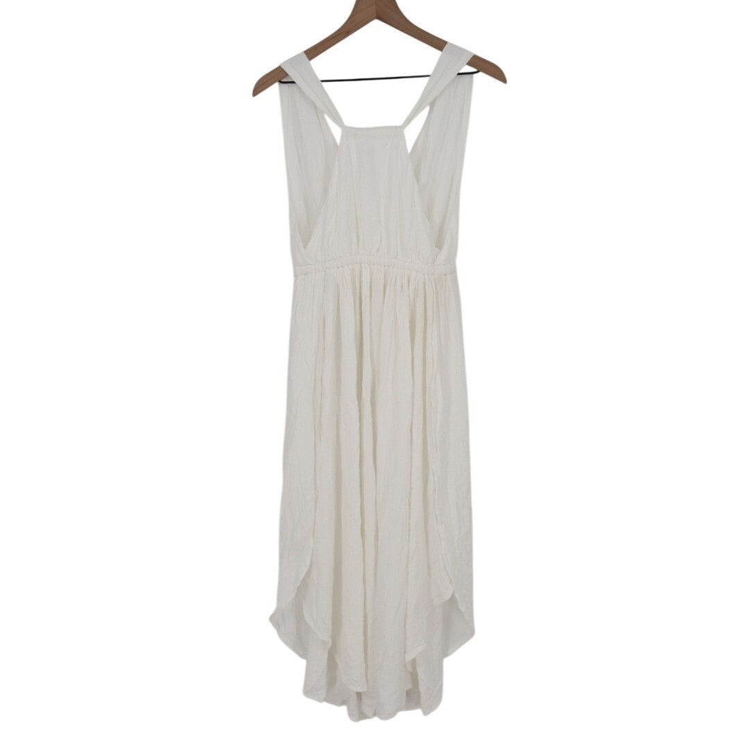 Lulus Santorini Sun Swim Cover-Up Dress Womens XS White Pleated Drawstring Waist