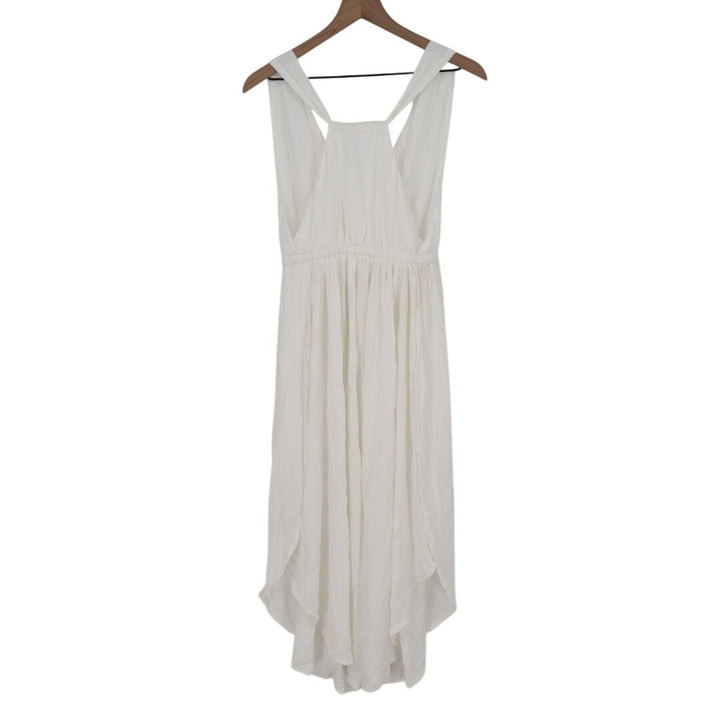 Lulus Santorini Sun Swim Cover-Up Dress Womens XS White Pleated Drawstring Waist