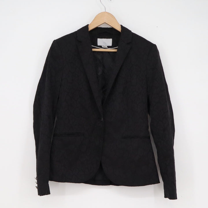 HM Womens Black Jacquard Snakeskin Single Button Blazer Jacket Silver Cuffs Sz 8
