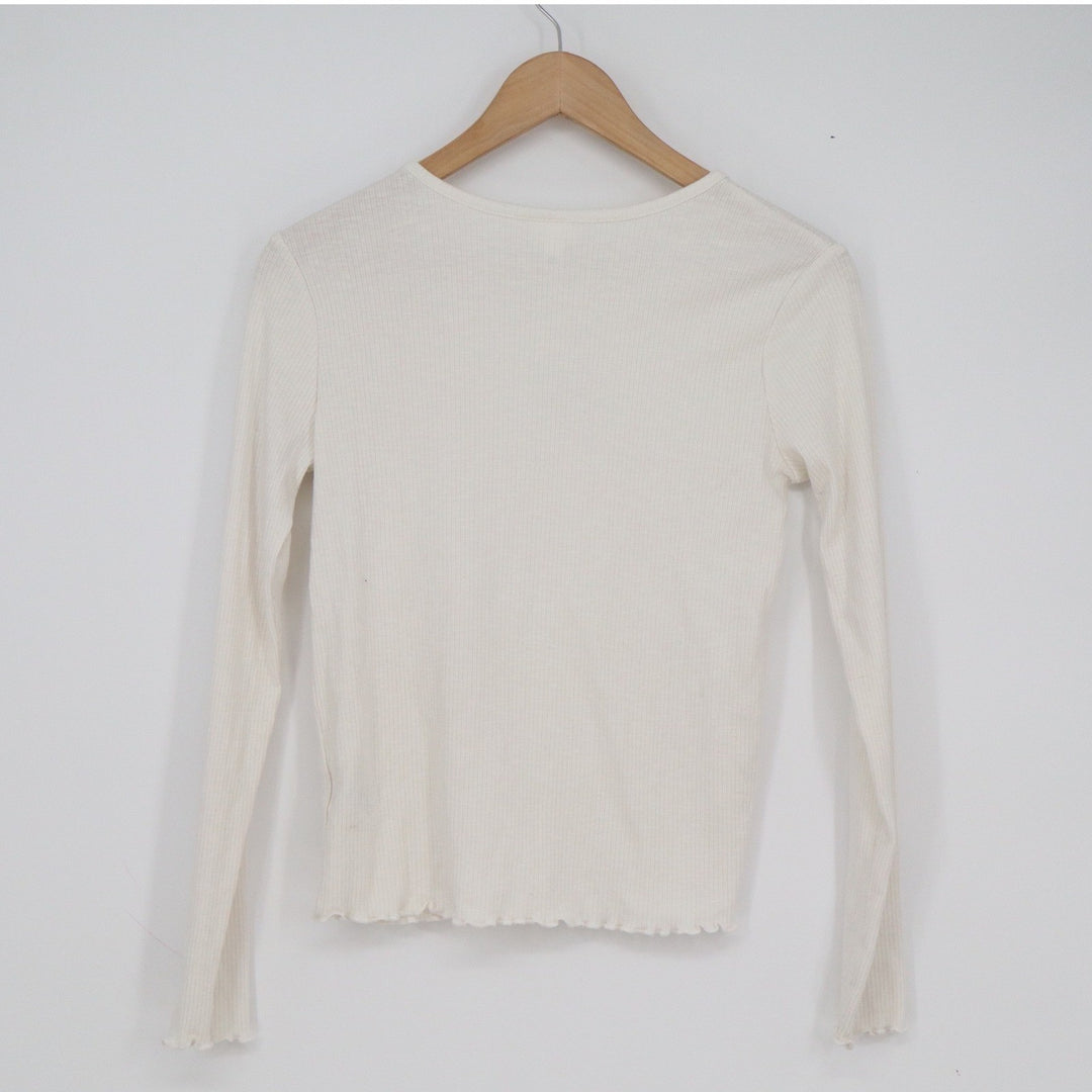 Art Class Girls XXL 16/18 Cream Ribbed Long Sleeve Snowflake Lettuce Trim Top