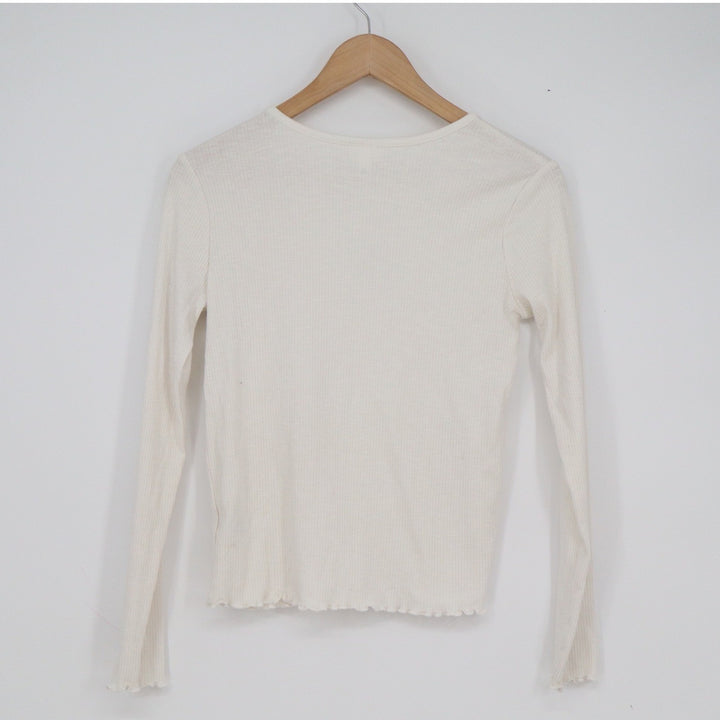 Art Class Girls XXL 16/18 Cream Ribbed Long Sleeve Snowflake Lettuce Trim Top