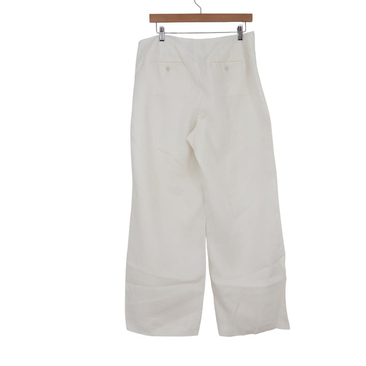 Talbots Petites White 100% Linen Wide Leg Side Button Trousers Pants 14P
