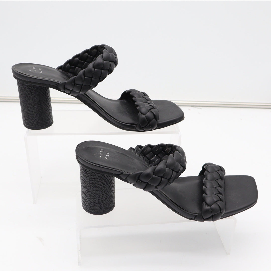 A New Day Womens Black Braided Double Strap Block Heel Mule Sandals Size 9
