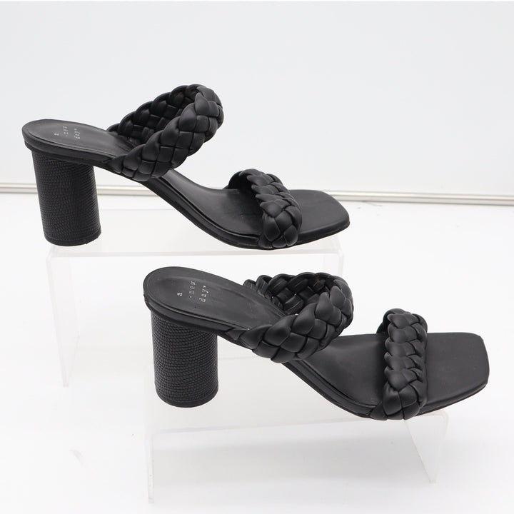 A New Day Womens Black Braided Double Strap Block Heel Mule Sandals Size 9