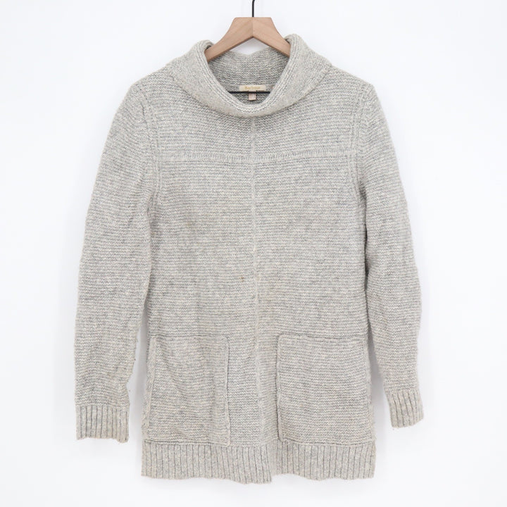 Barbour Malvern Roll Collar Grey Marl Textured Knit Sweater Pockets