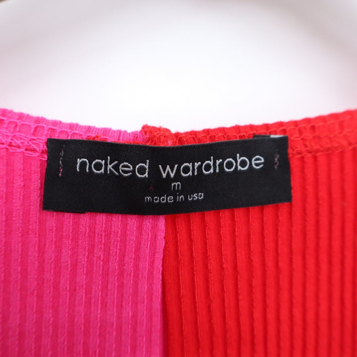 Naked Wardrobe Pink Red Colorblock Ribbed Midi Bodycon Dress M