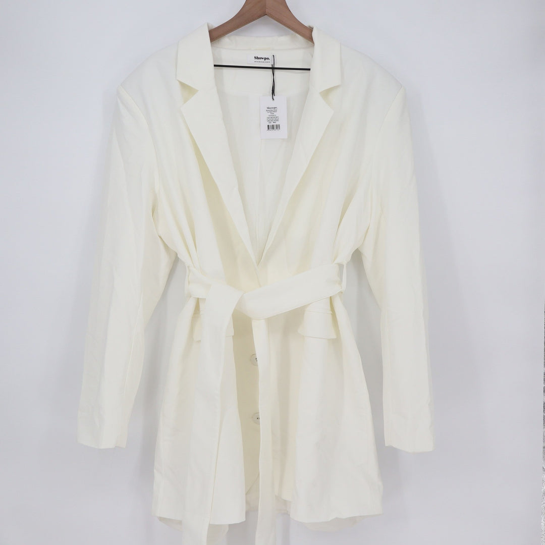 Showpo Denali Mini Dress White Tie Waist Blazer Dress US 14 New