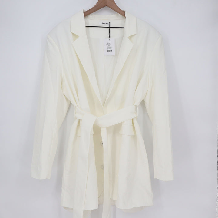 Showpo Denali Mini Dress White Tie Waist Blazer Dress US 14 New