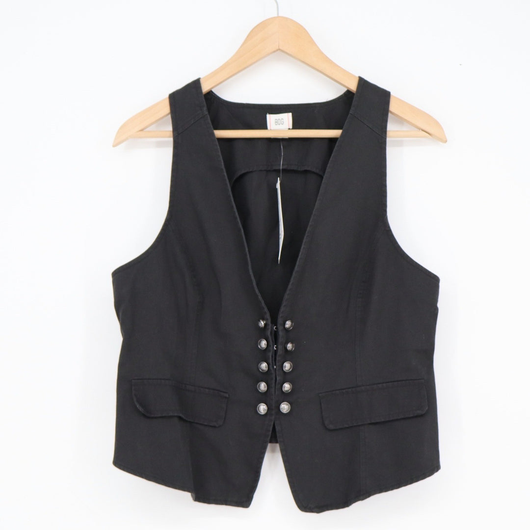 BDG Urban Outfitters Maise Wash Black Cotton Vest Hook Eye Waistcoat Mens M NEW