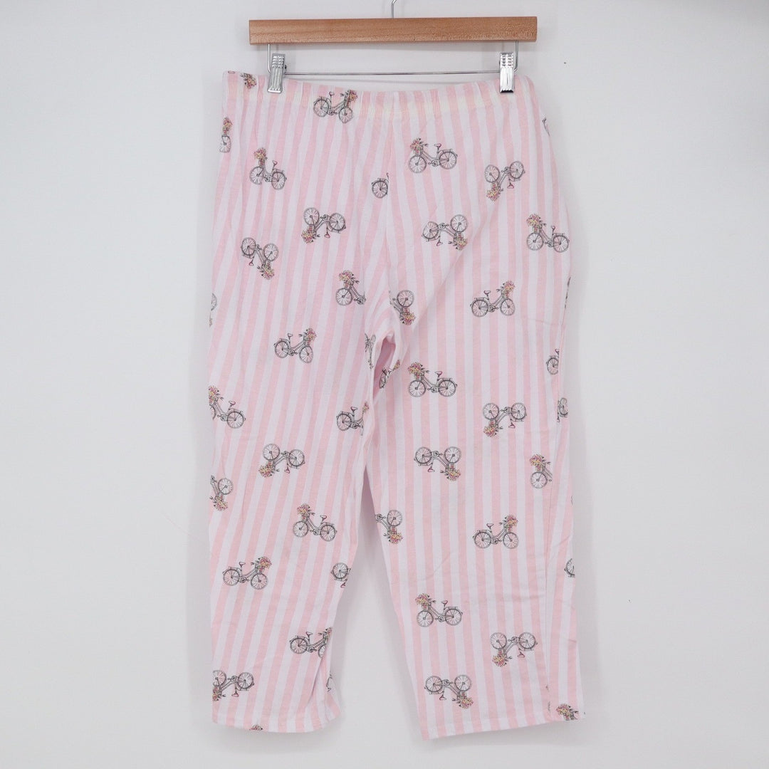 Laura Ashley Pajama Set Womens Large Pink Striped Bicycle Capri Pants Excellent