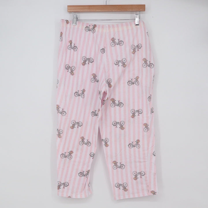 Laura Ashley Pajama Set Womens Large Pink Striped Bicycle Capri Pants Excellent